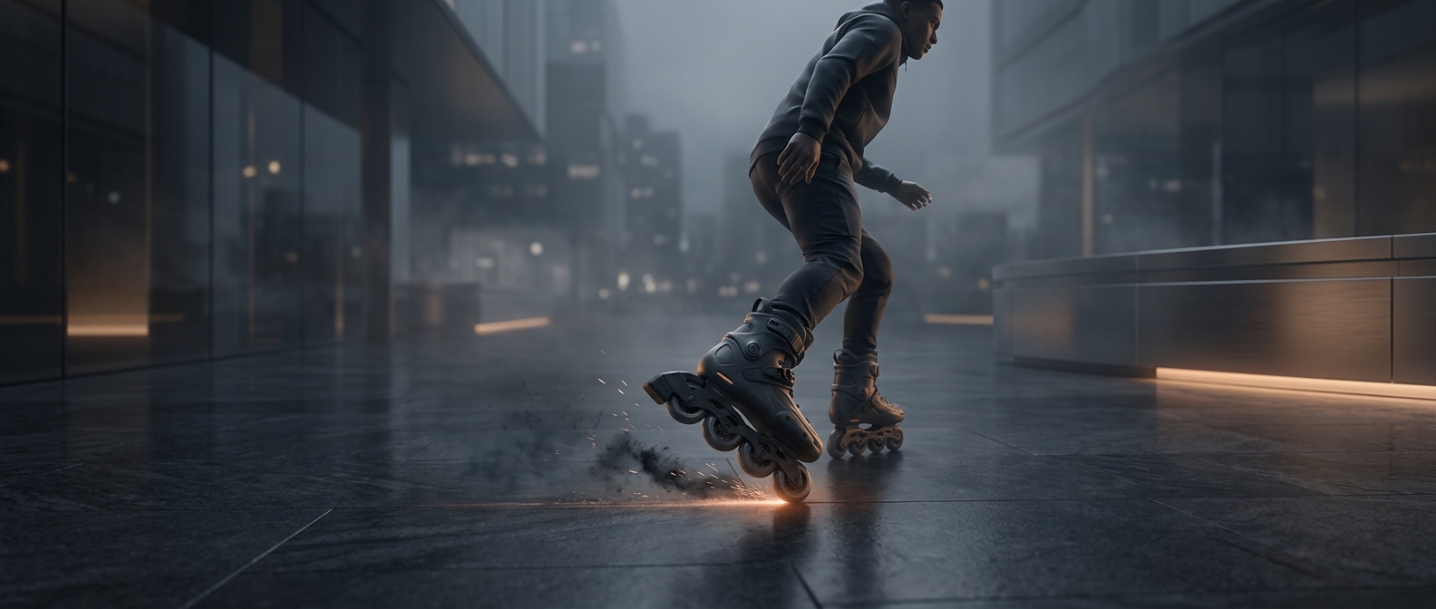 Rollerblades feature a dedicated rubber brake on the heel