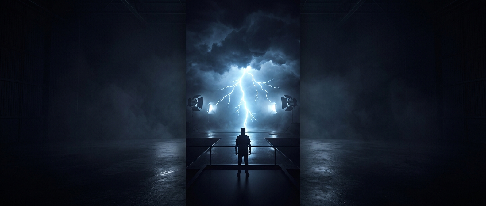 Strobe lights simulate intense lightning storms