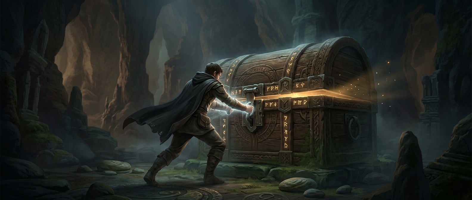 Opening wooden chests requires dramatic effort