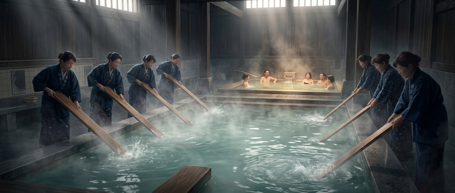 Why Japanese hot springs are beaten with wooden planks