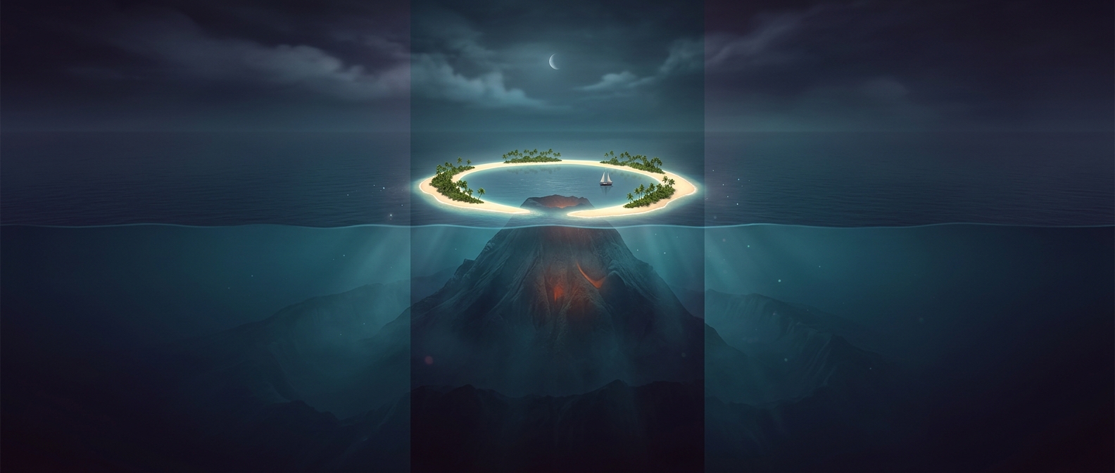 Atolls are volcanoes wearing rings of sand