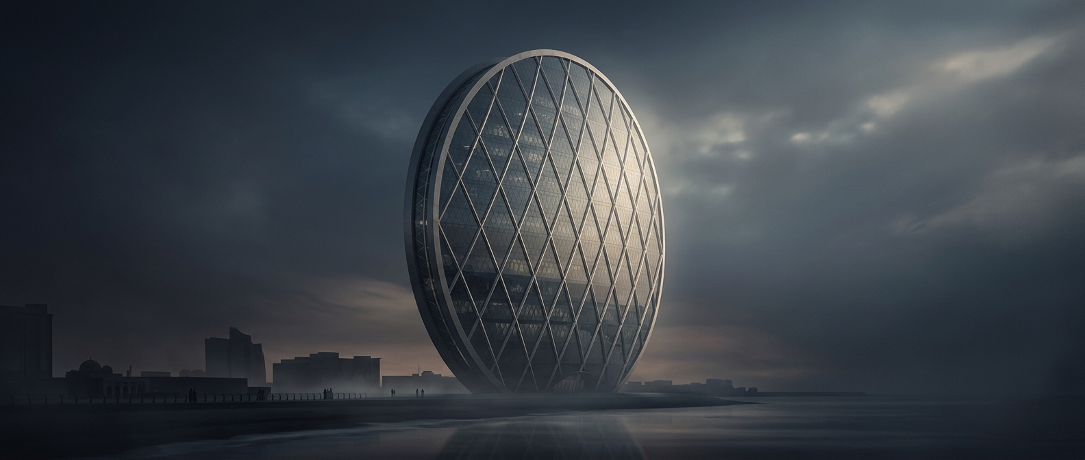 Штаб-квартира Aldar — это массивная вертикальная круглая монета