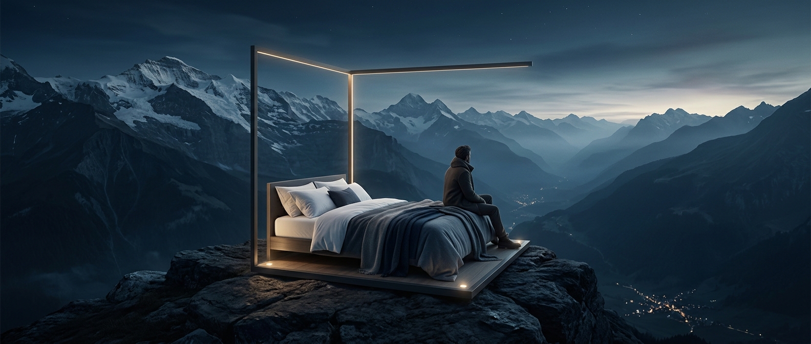 The hotel room with no walls or roof