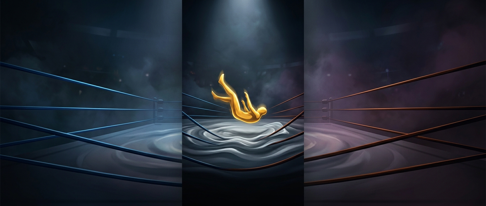 Impact of hitting the wrestling canvas