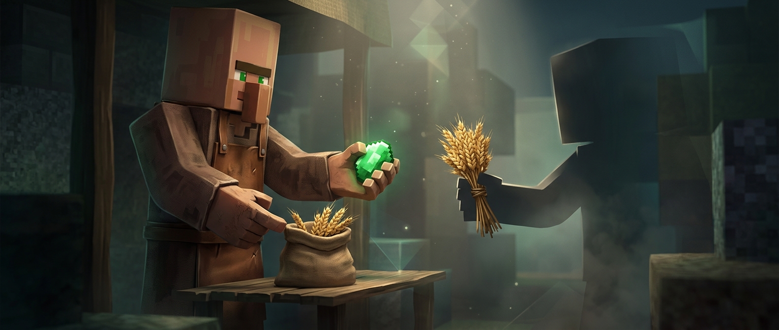 Minecraft villagers trade raw emeralds for basic wheat