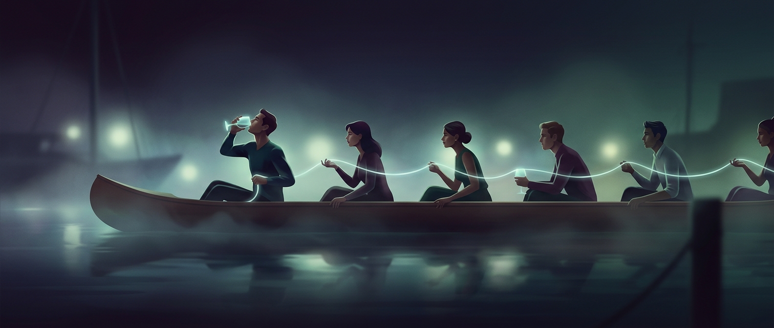 Boat race drinking enforces strict sequential consumption