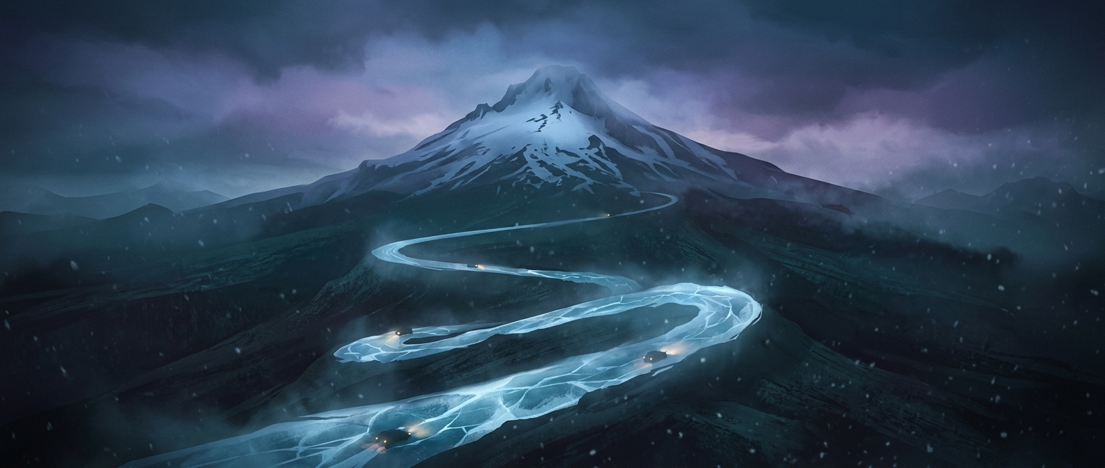 Mount Hood roads are heavily covered in ice year round