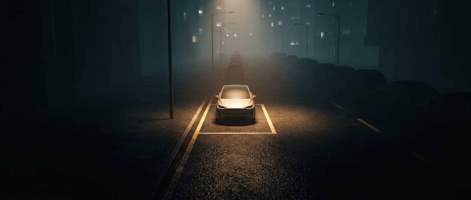 Parallel parking spaces occupy premium asphalt