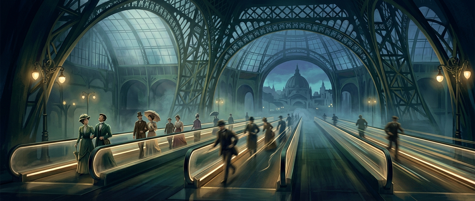 The first moving walkway had three speed lanes