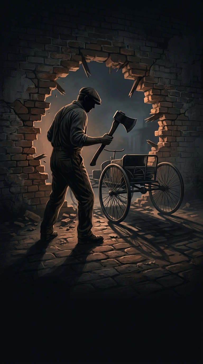 Henry Ford's very first experimental automobile, the Quadricycle, was built in a tiny brick shed behind his house, but he forgot to measure the door before finishing it.