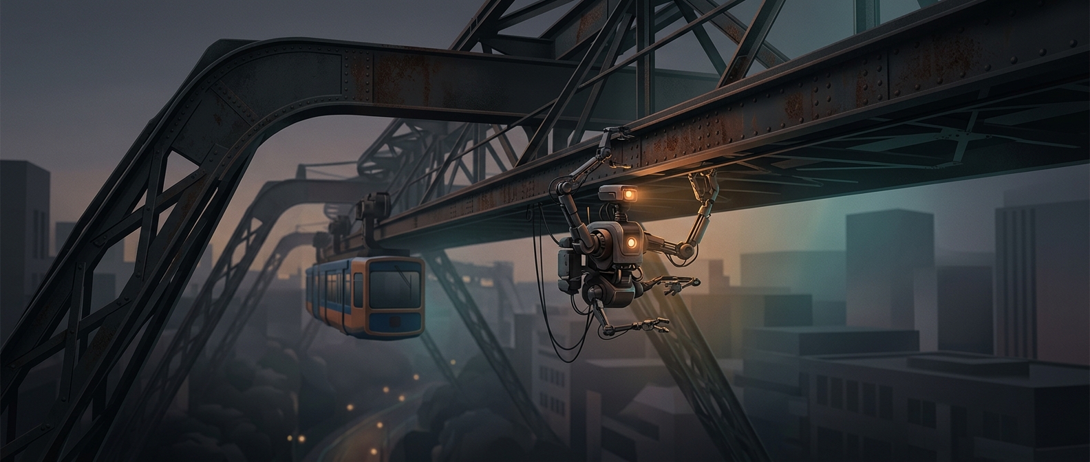A robot inspects Wuppertal's dangling railway