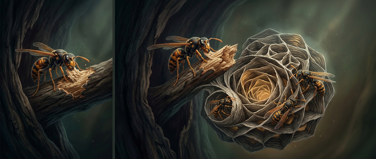How wasps turn wood into paper nests