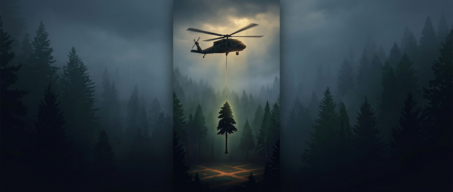 Helicopters pluck Christmas trees from steep slopes