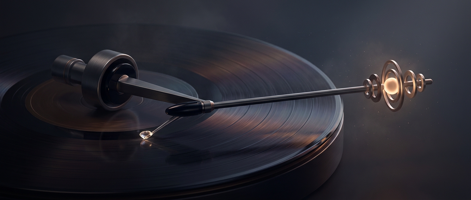 Turntable tonearms use rear counterweights so the stylus presses with only a few grams