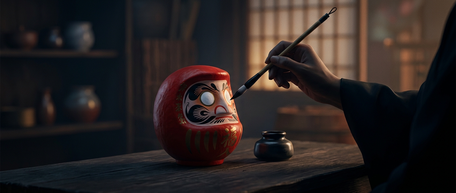 Japanese Daruma dolls are sold with blank eyes to set goals