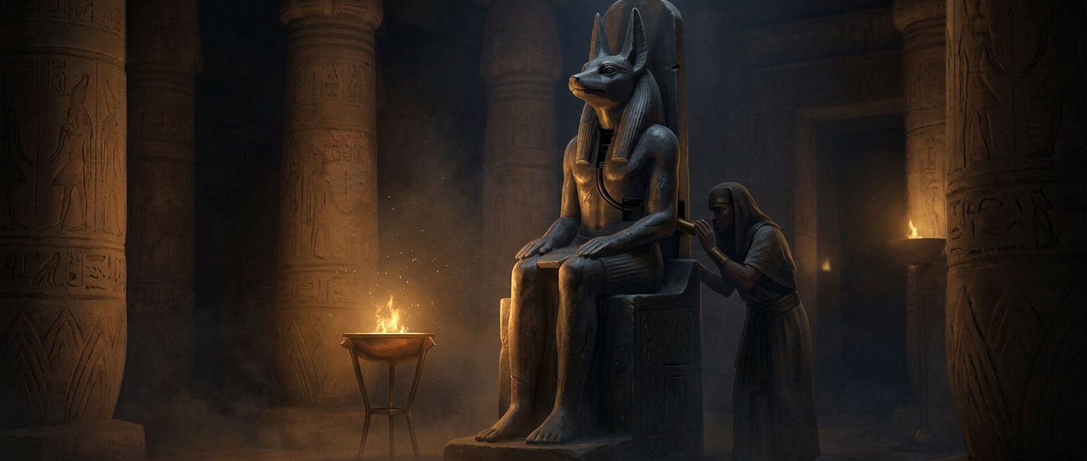 Ancient Egyptian priests used mechanical statues with hidden speaking tubes to fake divine voices