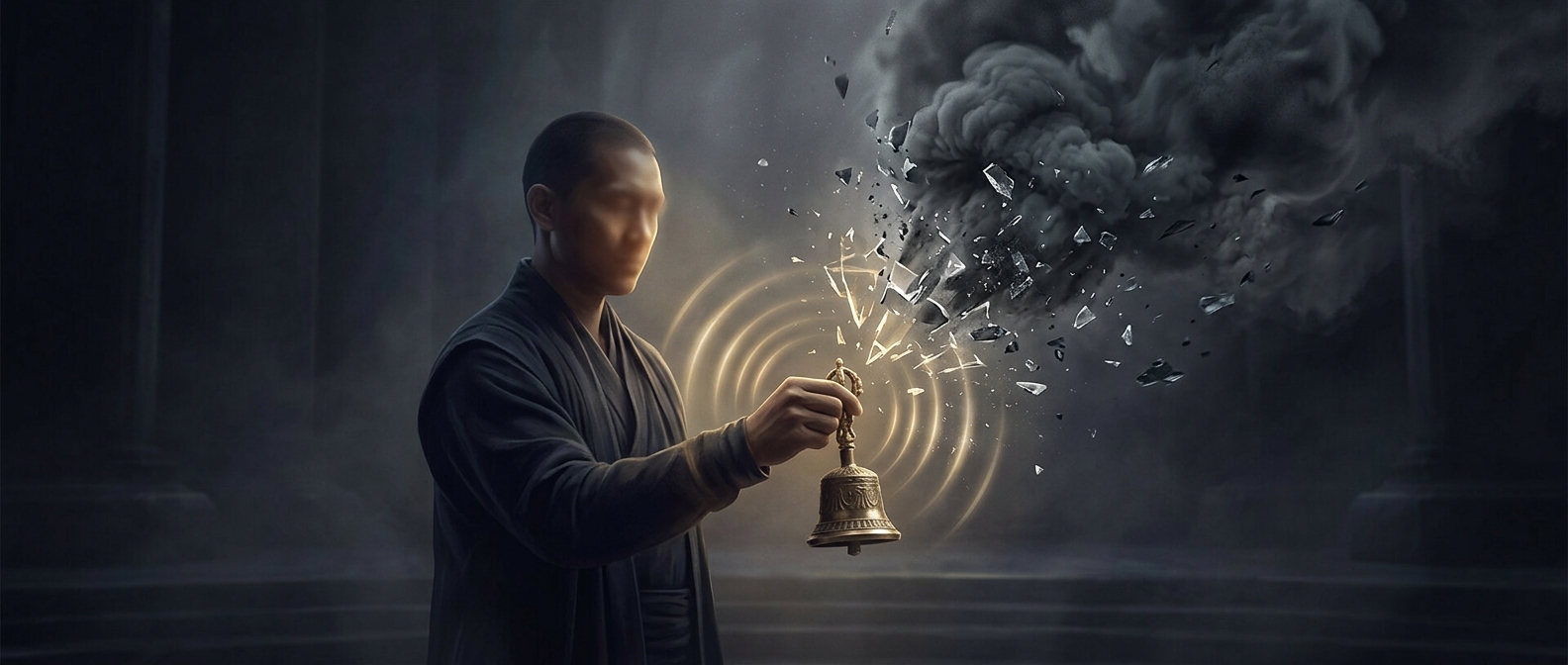 Ringing small bells actively shatters dense energy