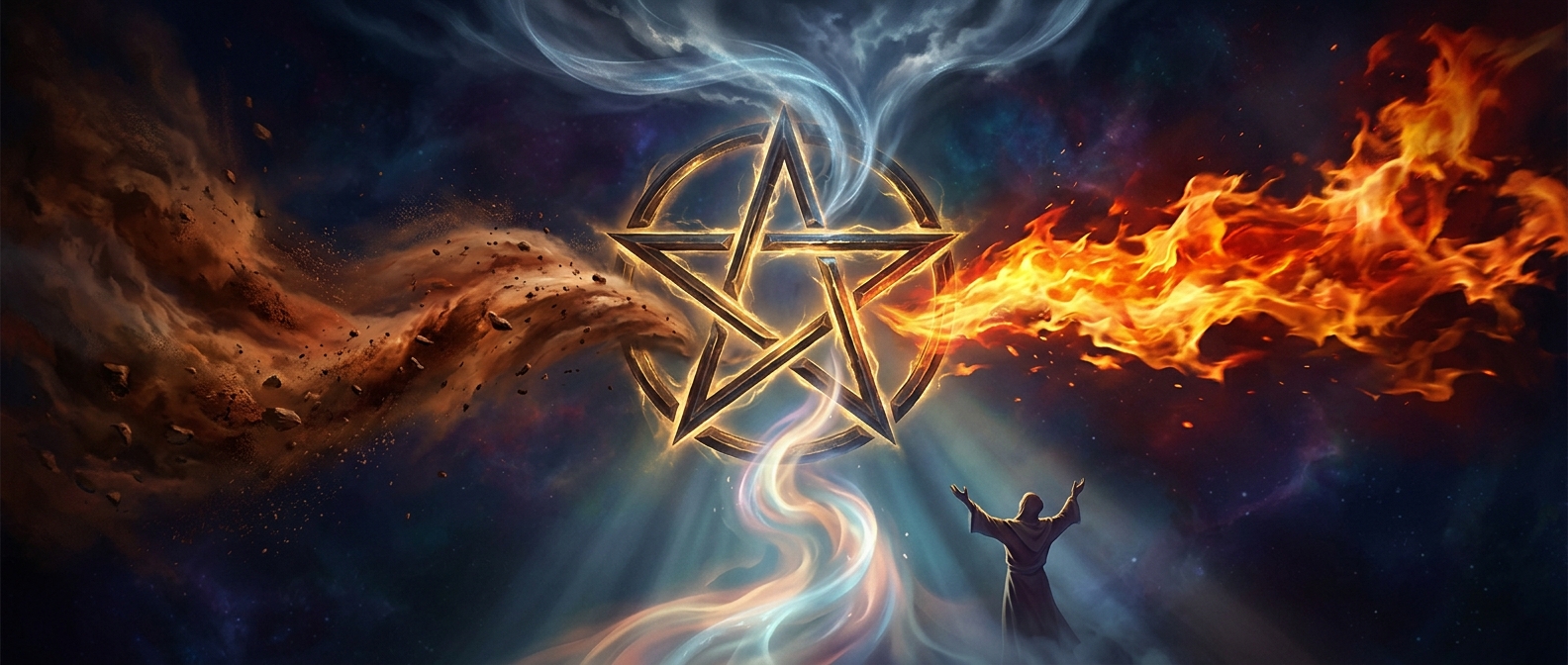 Pentagrams balance earth, air and fire