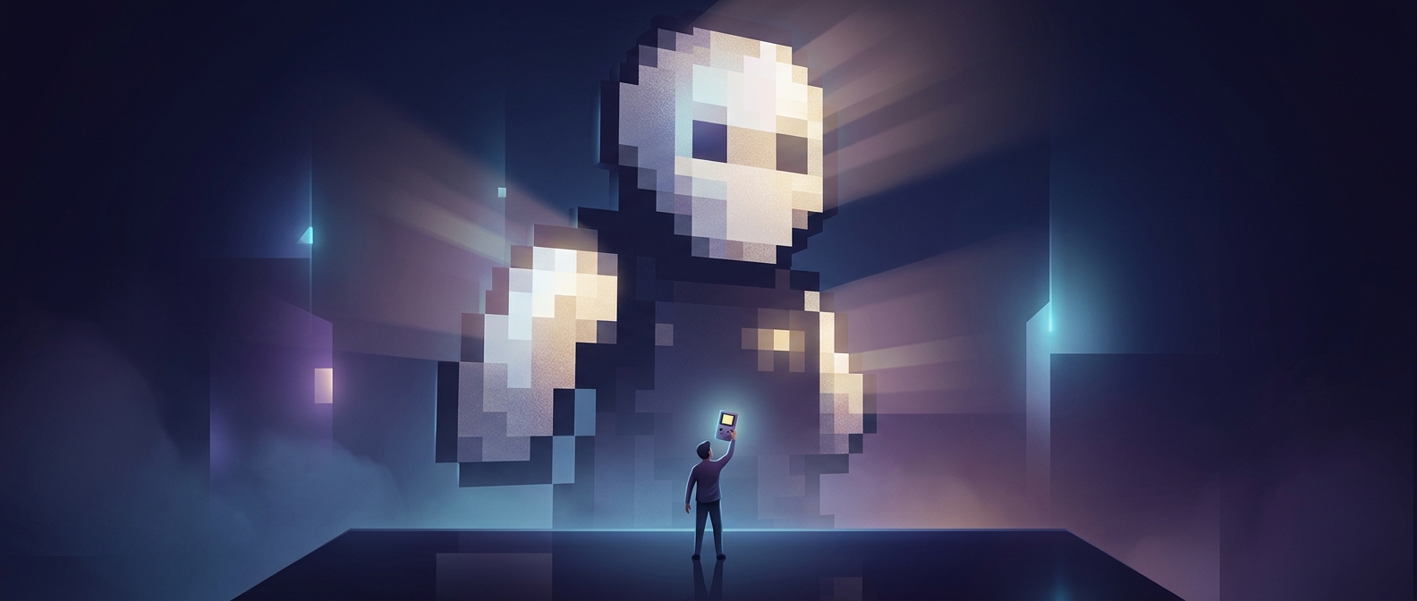 Sprite scaling stretches tiny pixel grids to massive sizes