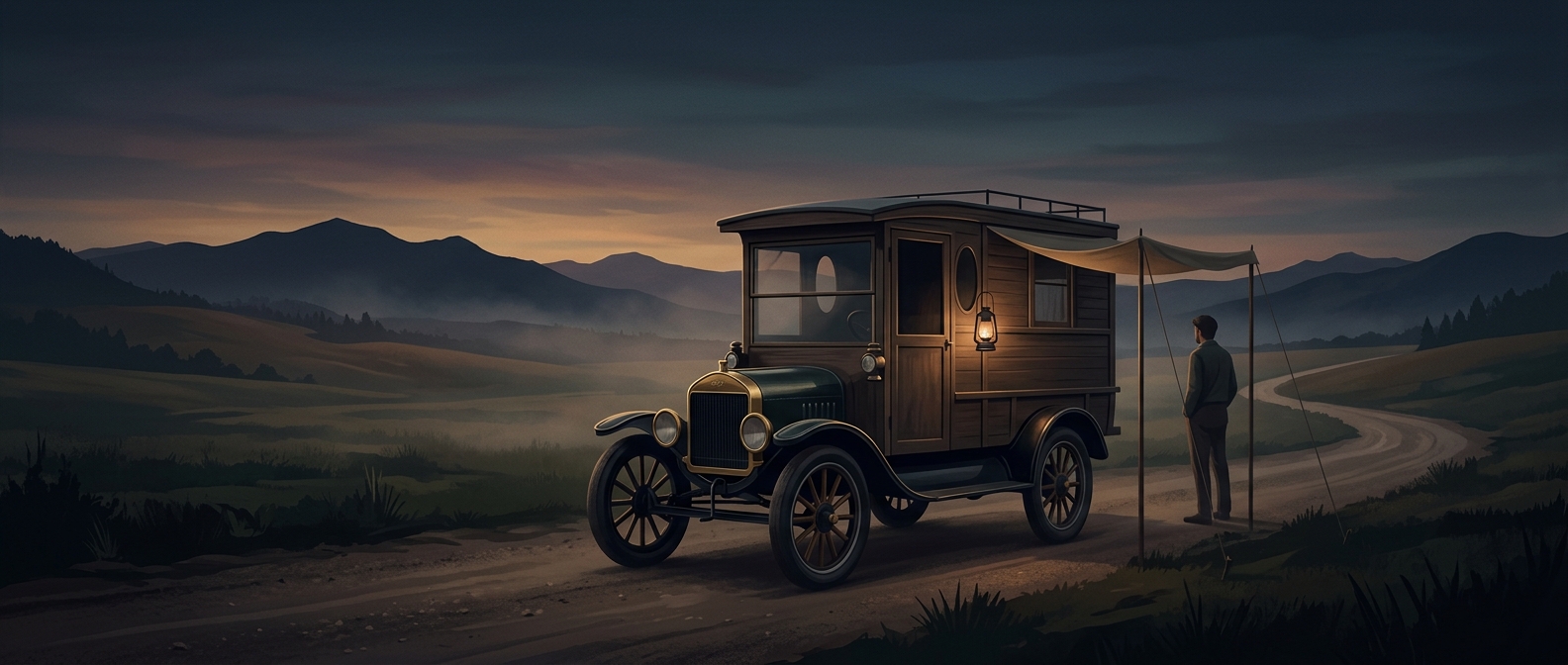 The first motorhomes were wooden cabins on Model Ts