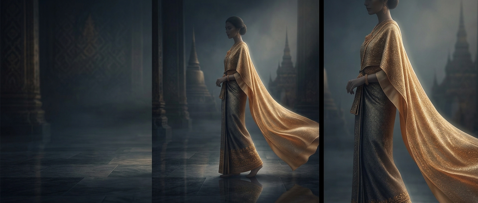 Thai garment Chut Thai uses silk wrapped as a long shawl