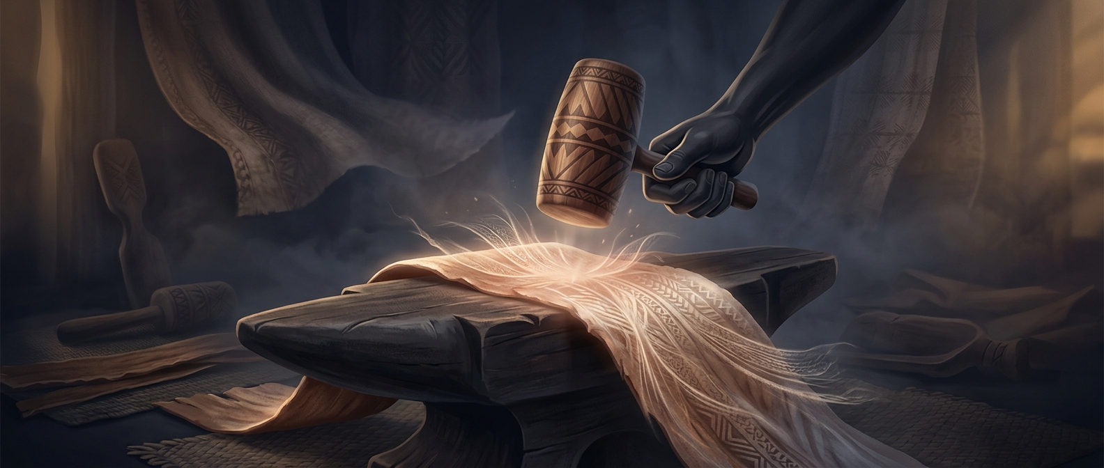 Polynesian bark cloth requires beating tree strips