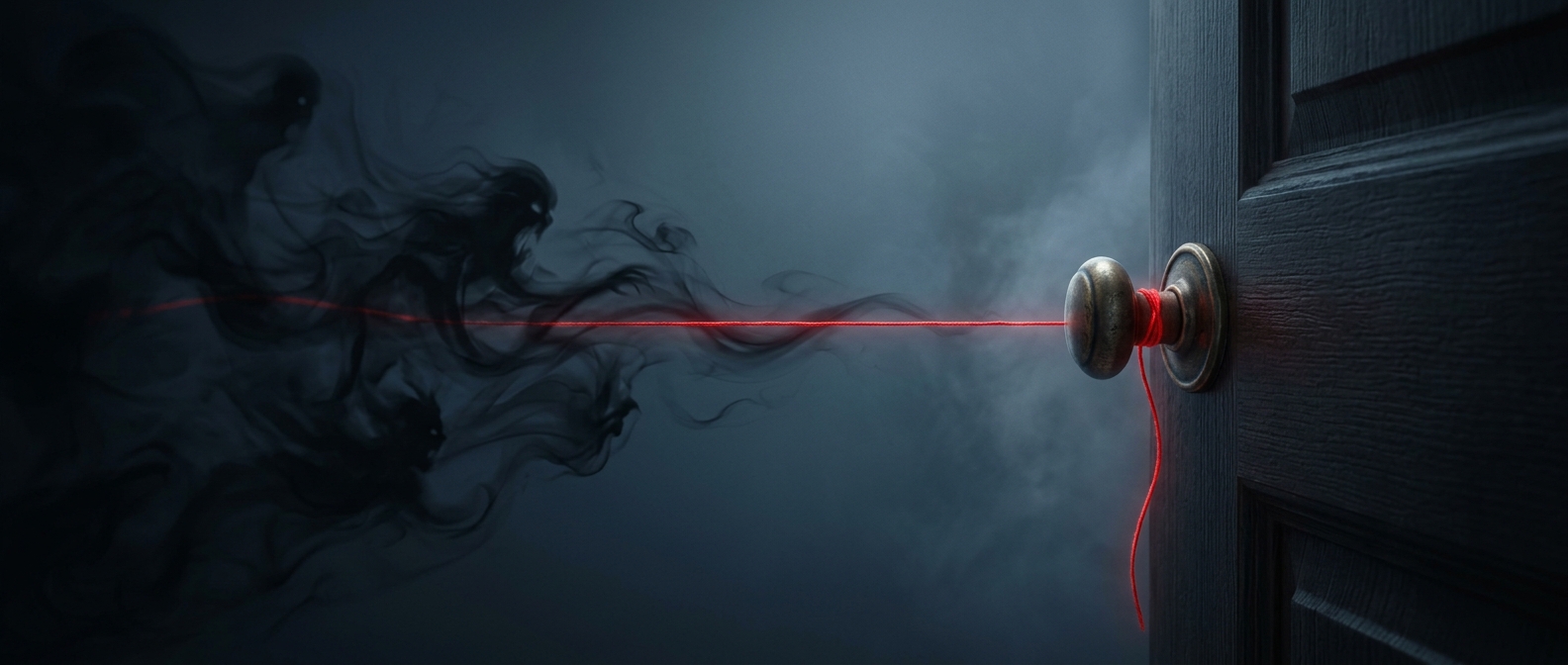 Red thread tied to doorknobs diverts malice