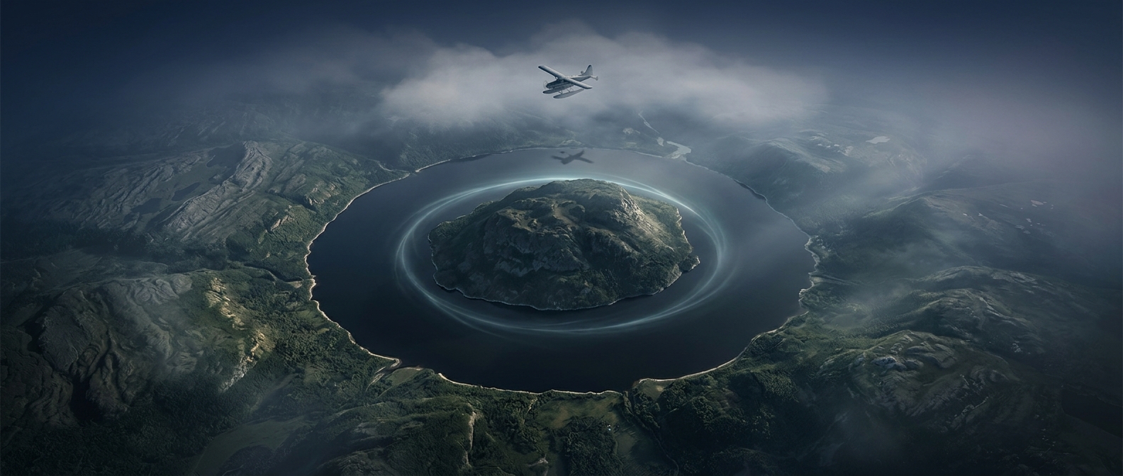 A lake shaped like a meteorite crater