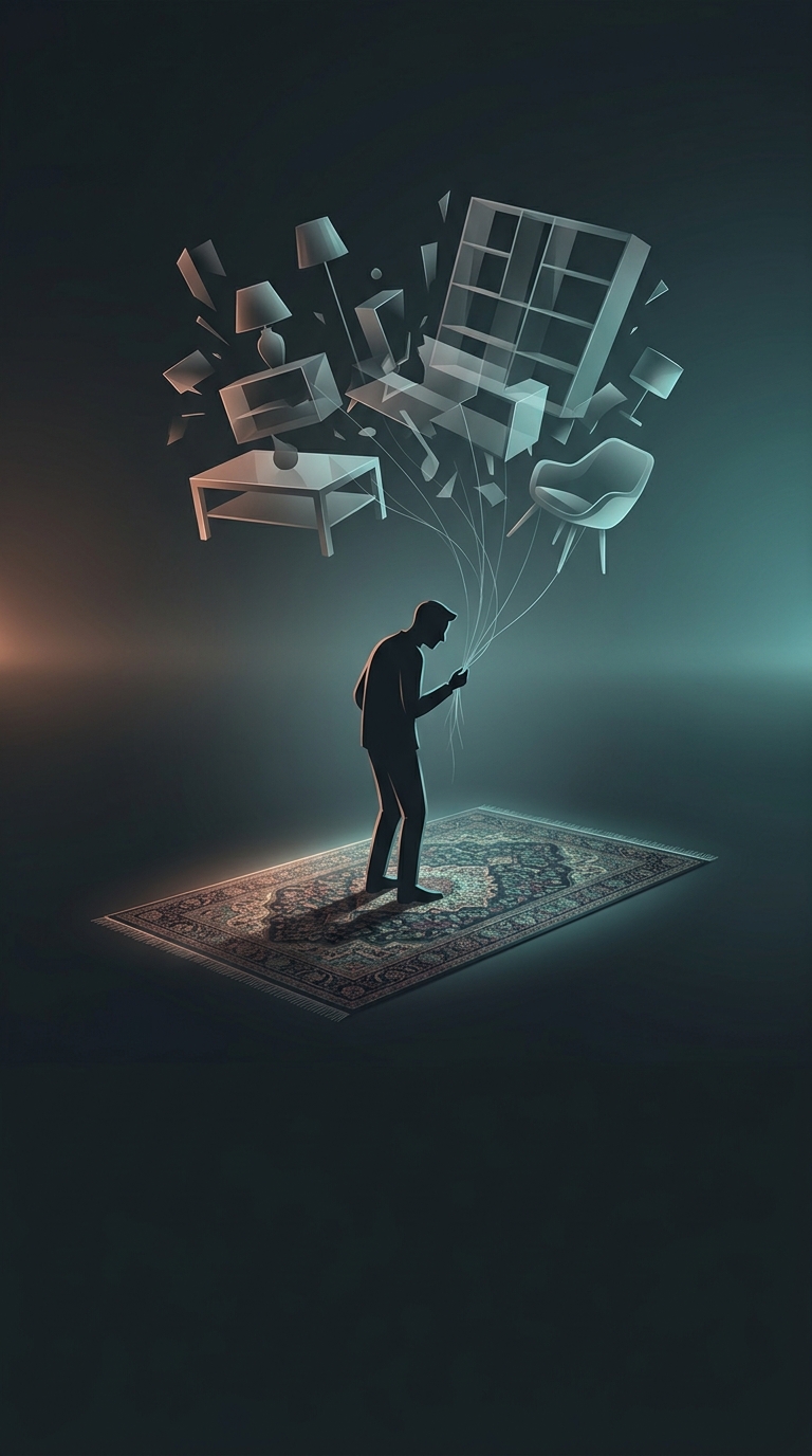 What psychological trap causes someone to suddenly upgrade their entire living room after buying just one new rug?