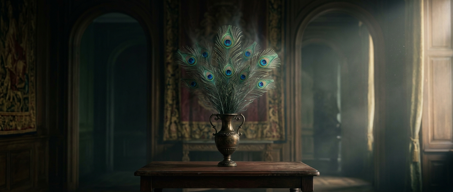 Peacock feathers indoors bring historical malice
