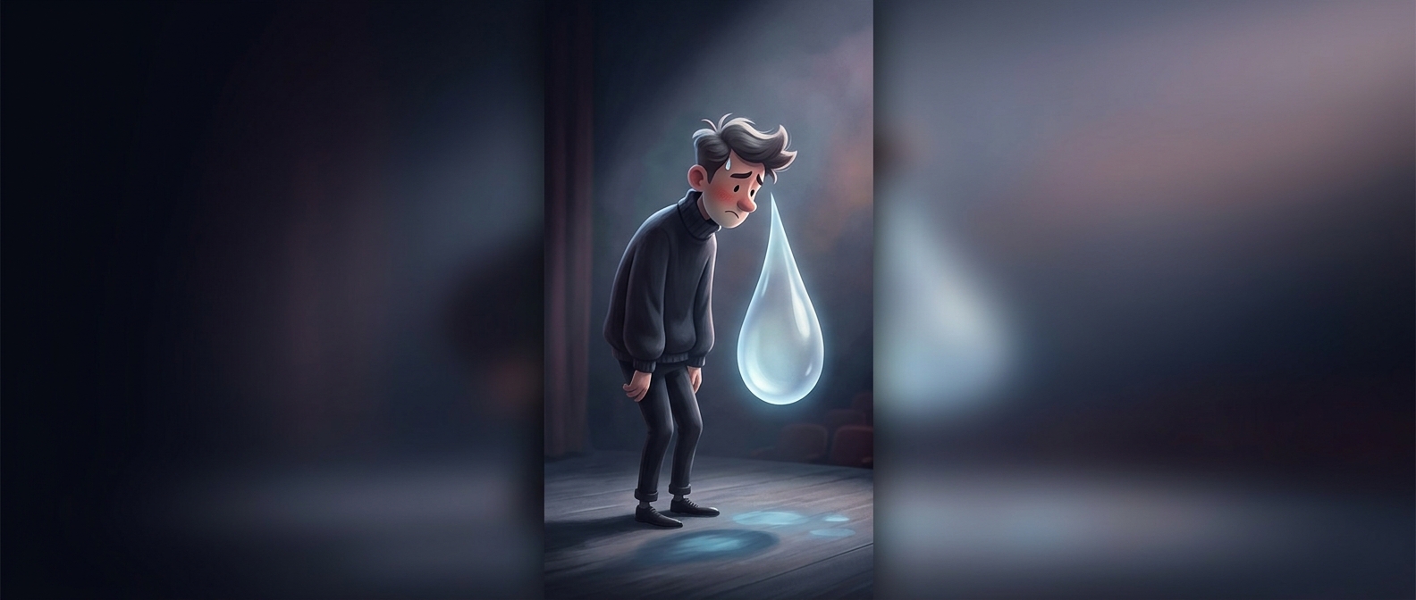 Giant cartoon sweat drops are shortcuts for embarrassment