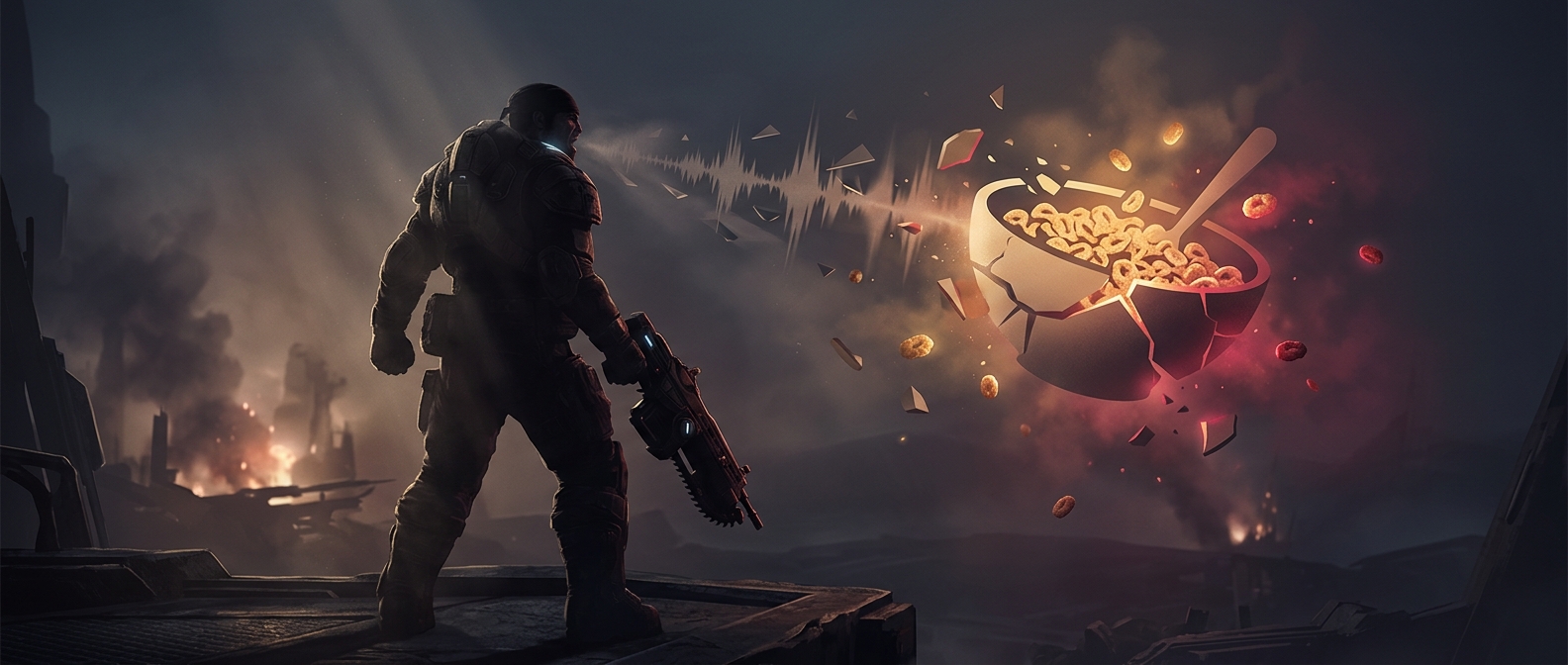 Gears of War 3 features a character shouting about cereal