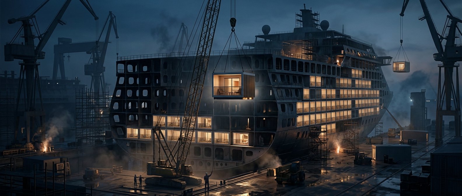Your cruise-ship cabin was built somewhere else