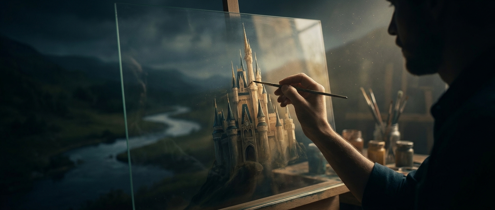 Movie castles could be painted on glass