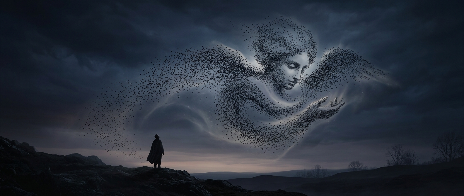 Mysterious synchronized murmuration of starlings forming dancing clouds was once considered an omen from gods