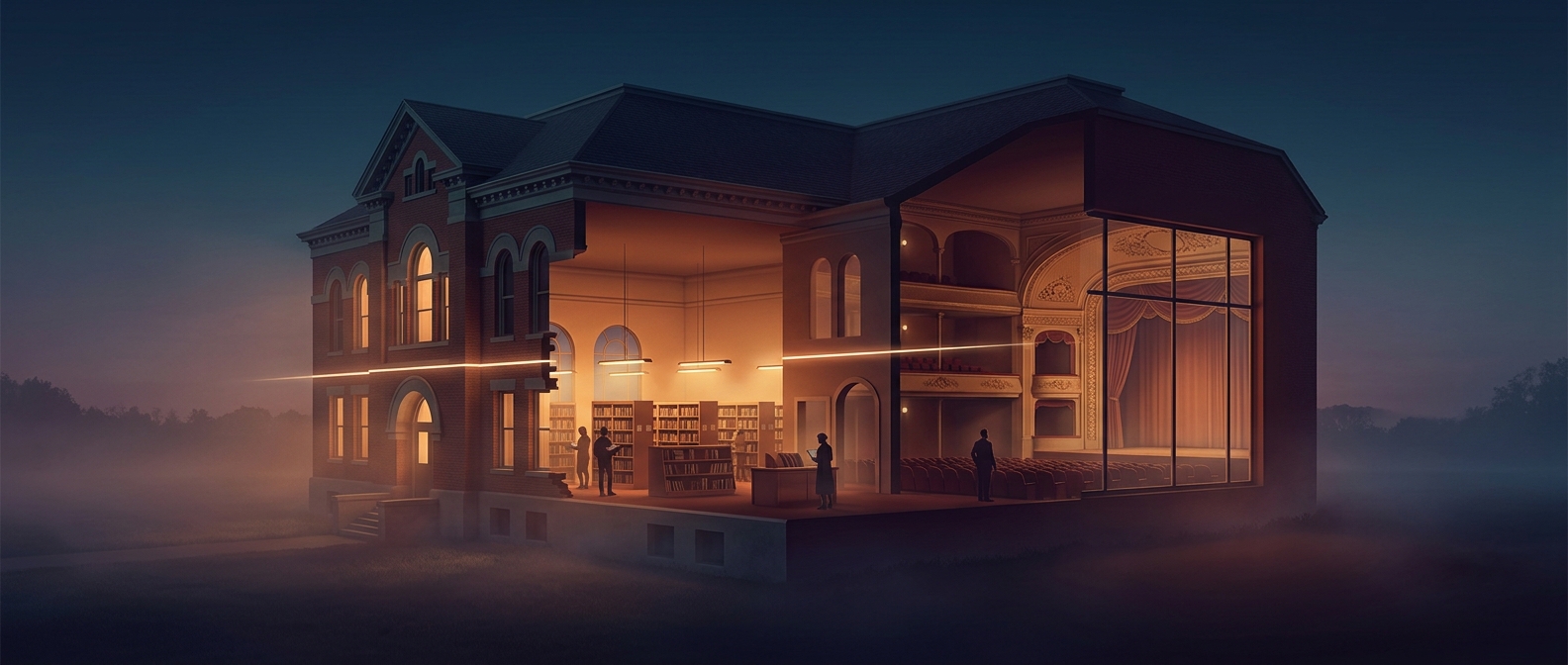 This library has books in one country and seats in another