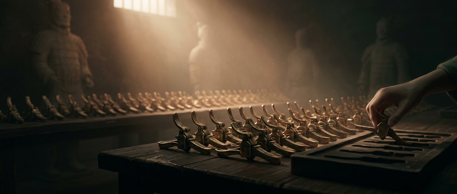 Ancient Chinese military mass produced crossbow triggers