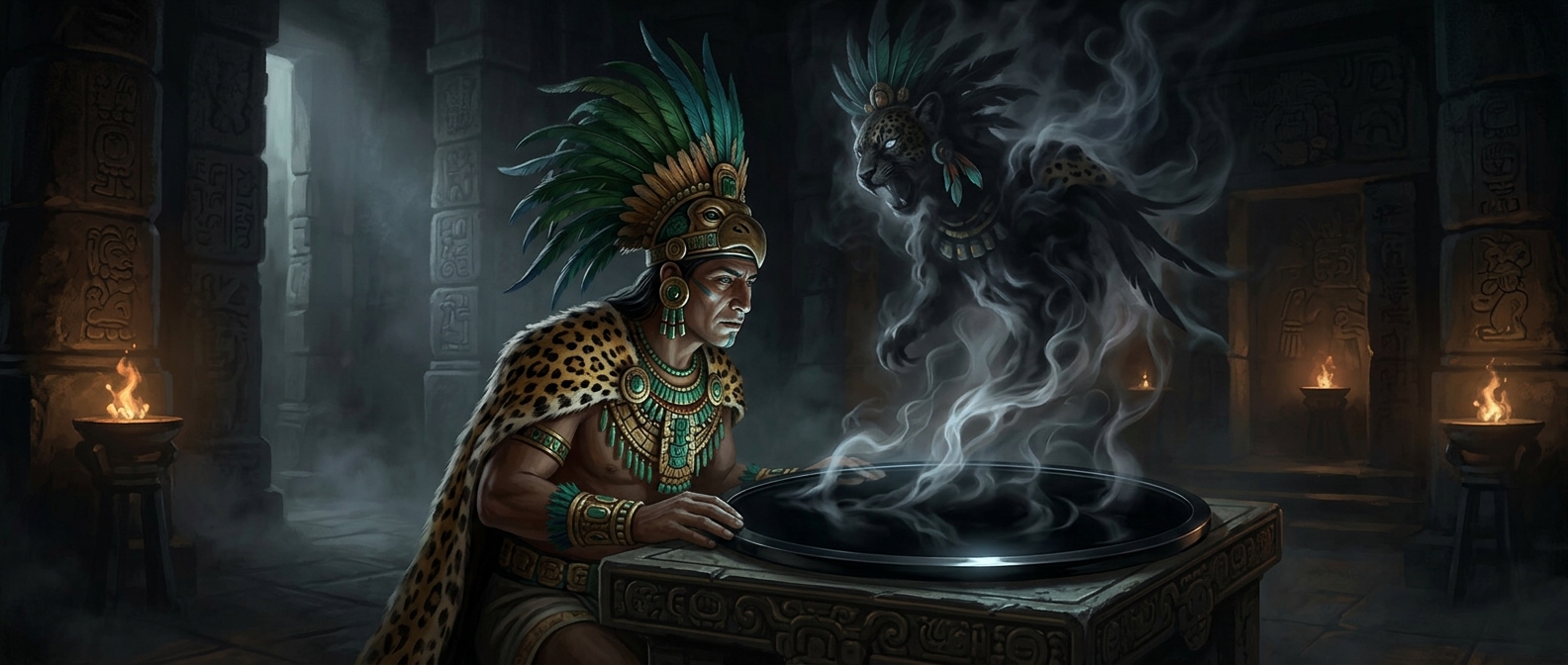 Aztec priests practiced dark magic by staring into polished obsidian mirrors to speak with the smoking mirror god