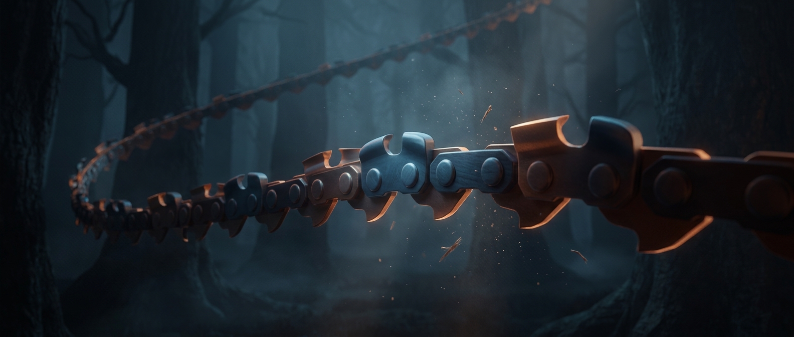 Chainsaw chains feature specific rakers to limit cuts