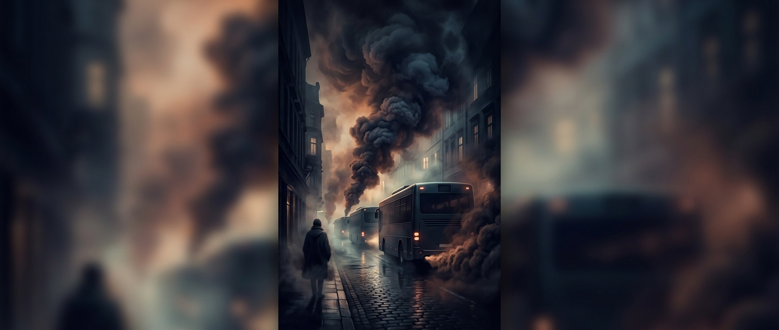 Diesel buses fill city streets with unburnt fuel fumes