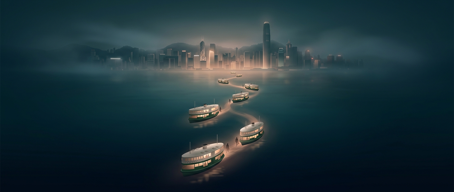 Ferries in Victoria Harbour function as floating crosswalks for pedestrians