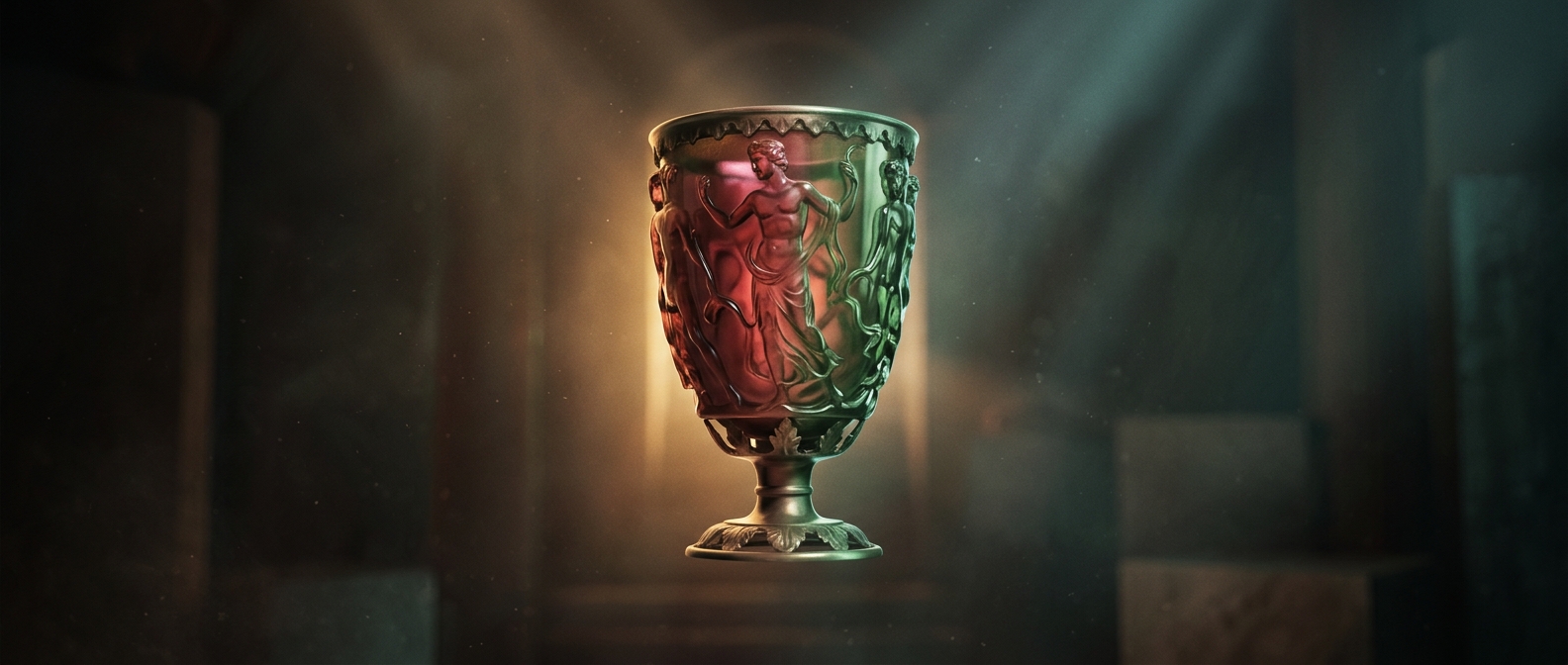 A Roman cup turns red under light