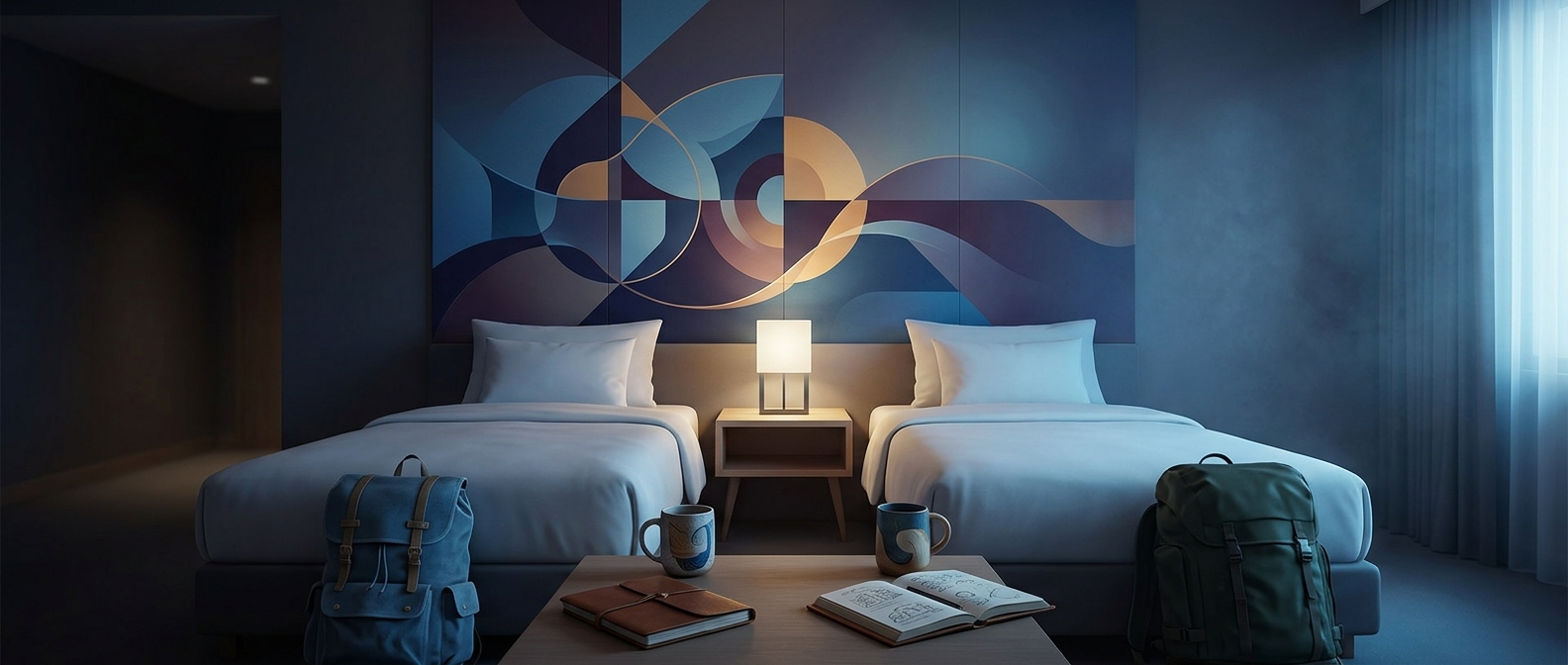Twin hotel beds cater to platonic travel buddies