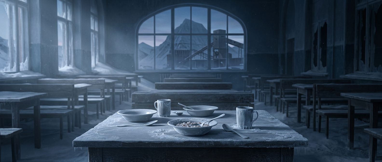 The Arctic mining town abandoned with breakfast still on the tables
