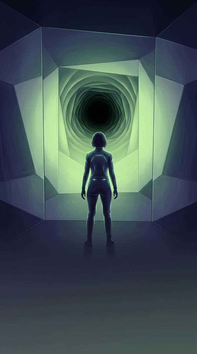 If you look closely into a tunnel of infinite mirrors, what surprising color slowly takes over?