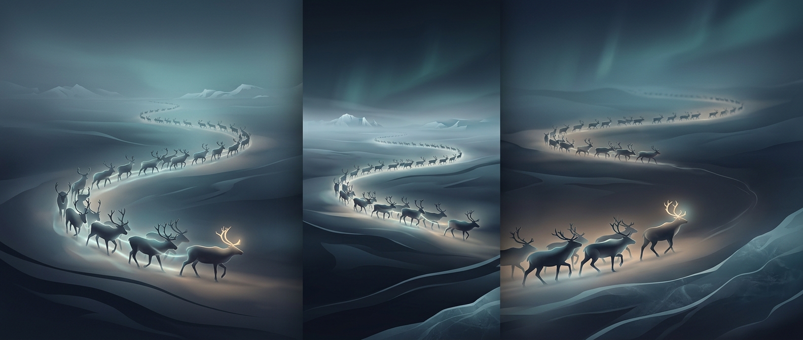 Reindeer herds travel thousands of miles across tundra