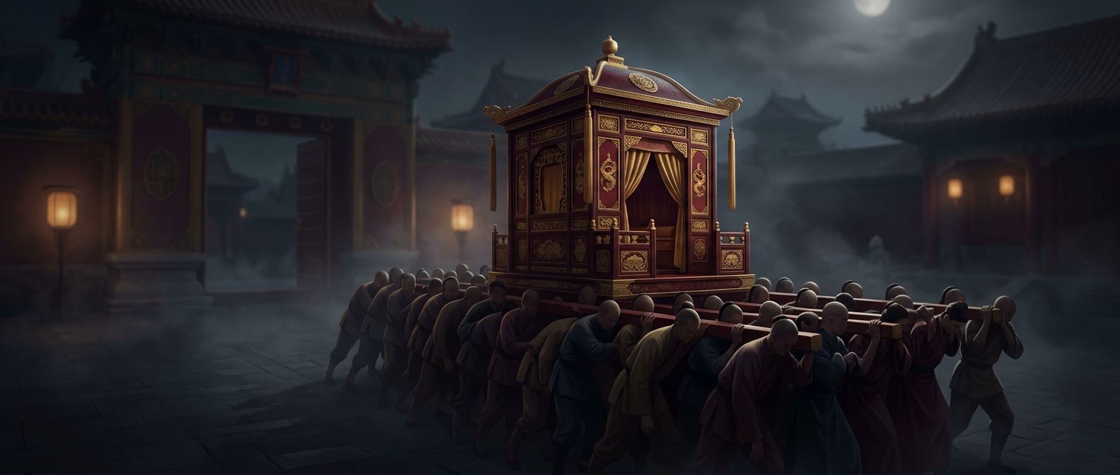 This emperor needed 32 people to carry his palanquin