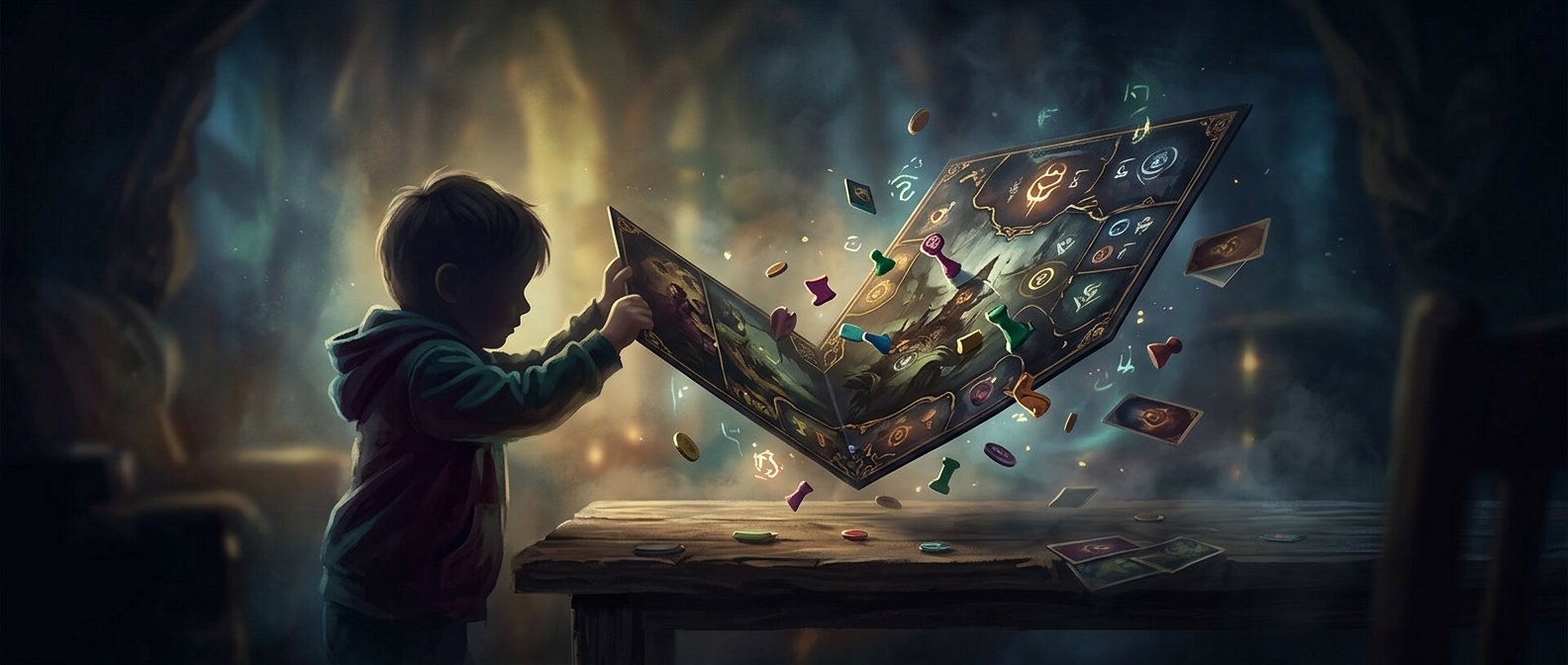 Flipping a cardboard tabletop game over because a young child successfully defeated you.