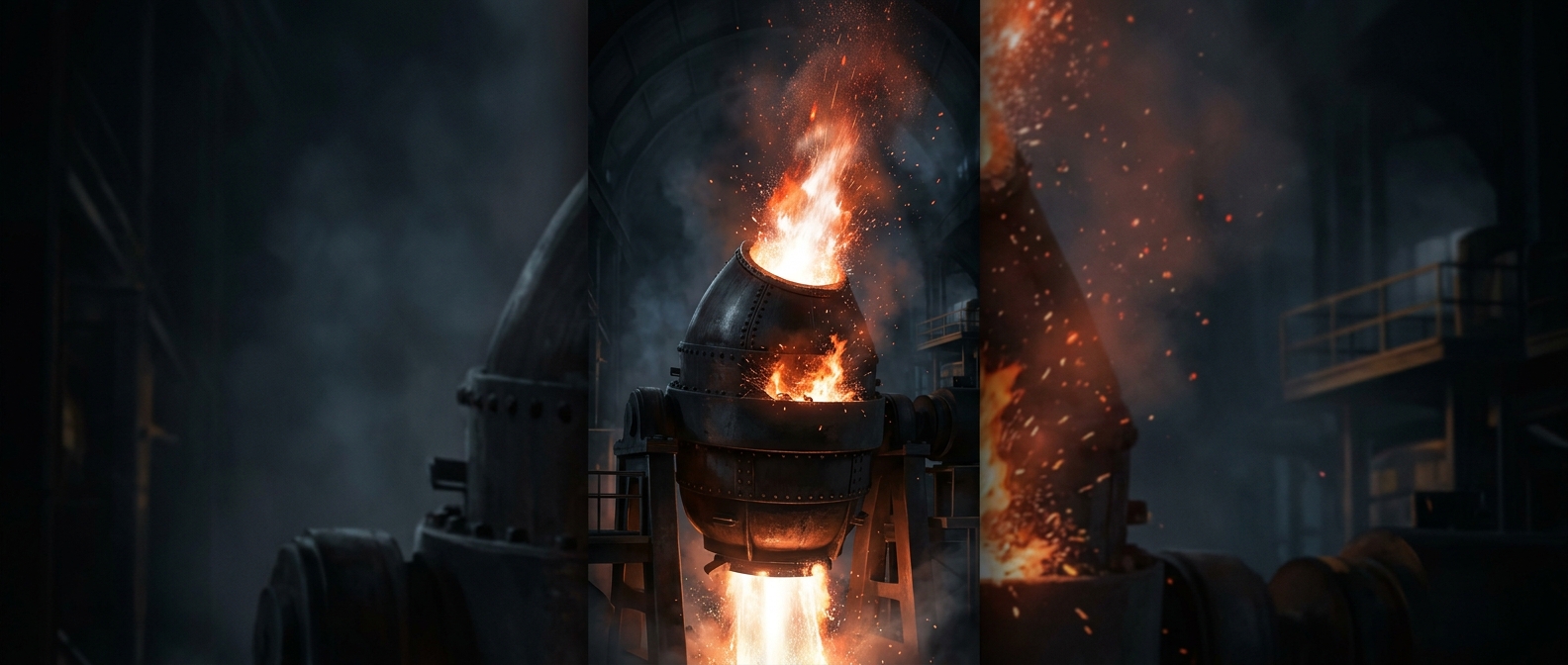 Bessemer process blows oxygen into iron to burn impurities