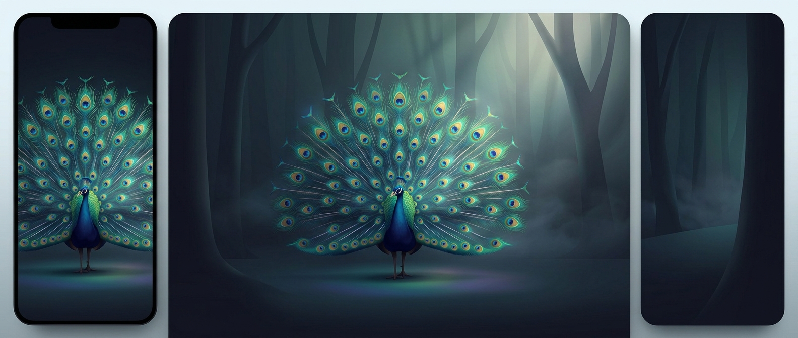 Peacocks display massive iridescent tail feathers